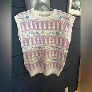 Vintage Pastel Pullover Grandma Sweater vest cotton bunny large